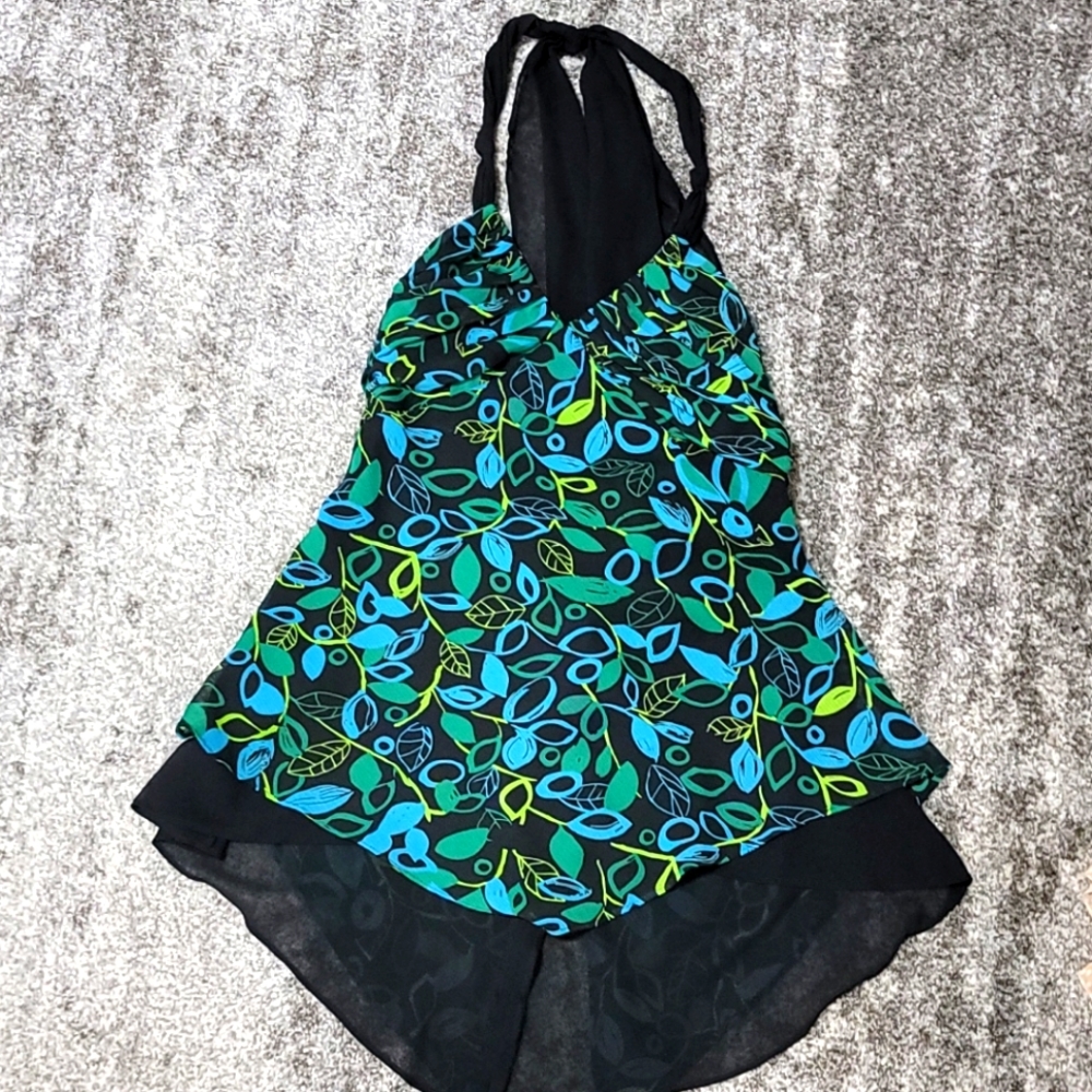 Leaf print chiffon halter top